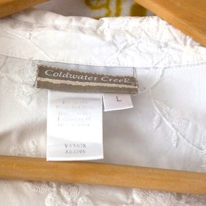 Coldwater Creek White button-down, tone on tone white silk embroidery, Sz L